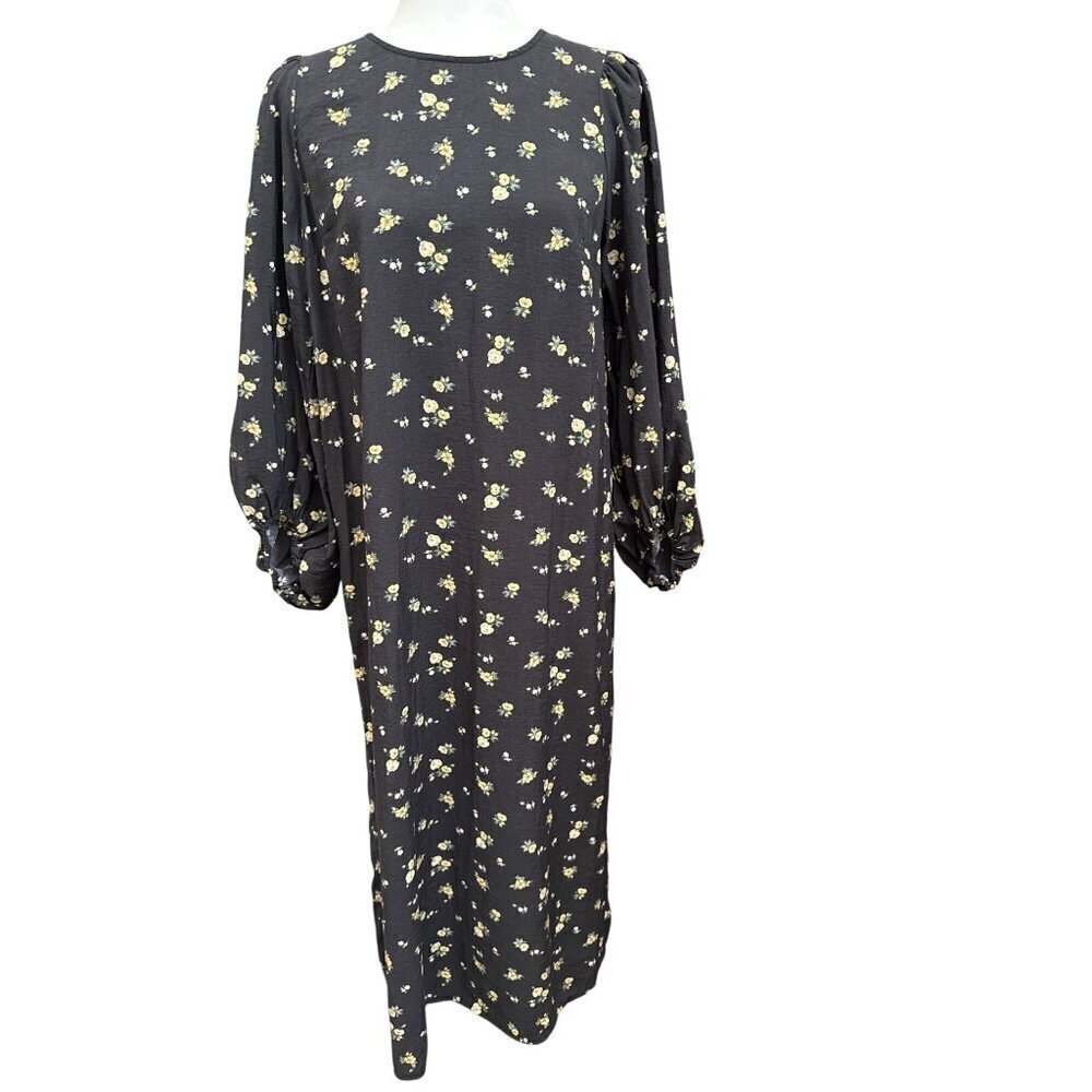 Floral Print Prairie Cottage Core Dress Balloon Sleeves Modest Back Slit Small